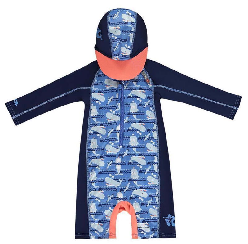 Close Pop-In UV-Schutzkleidung Beach AIO Schwimmanzug mit Sonnenhut Wal