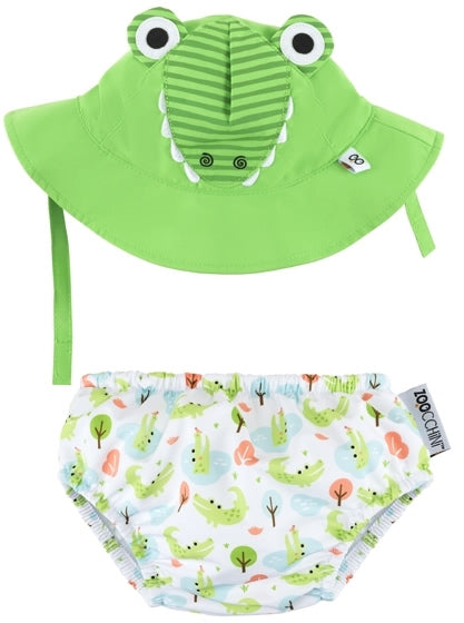 Set Badewindel & Sonnenhut UV-Schutz Alligator grün-weiß