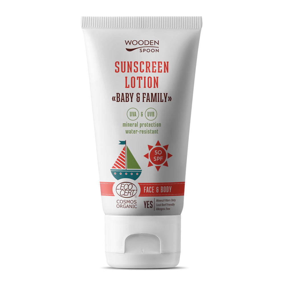 Wooden Spoon Sonnencreme Lotion Baby & Family LSF 50 Tube 150 ml